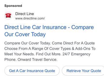 Direct Line ad — Compare Direct Line car insurance cover today