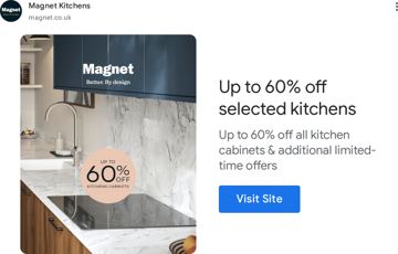 Magnet ad — Up to 60% off selected kitchens and cabinets
