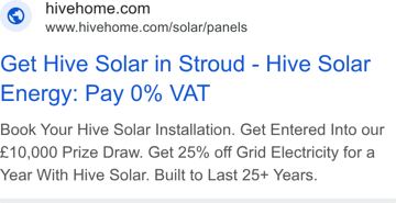 Hive ad — Pay 0% VAT and get 25% off grid electricity