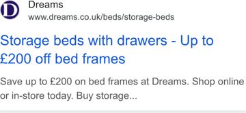 Dreams ad — Save up to £200 on bed frames at Dreams