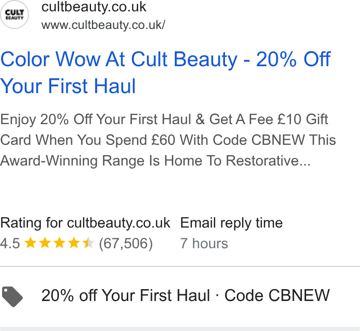 Cult Beauty ad — 20% off your first haul with code CBNEW