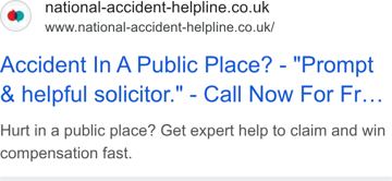 National Accident Helpline ad — Hurt in a public place? Get expert help to claim fast