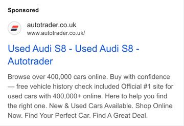 Auto Trader ad — Browse 400,000+ used cars with free history check