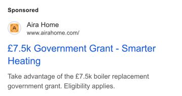 Aira ad — £7.5k government grant for smarter home heating