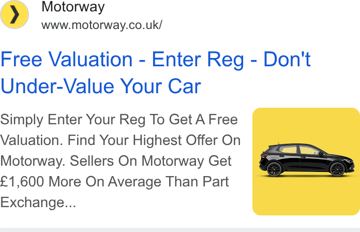 Motorway ad — Get a free valuation and find your highest offer