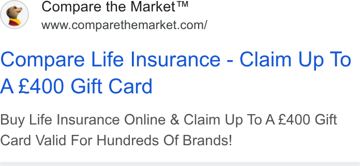 Compare the Market ad — Compare life insurance and claim up to £400 gift card