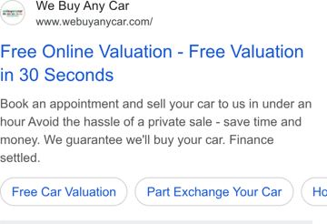 We Buy Any Car ad — Get a free online car valuation in 30 seconds