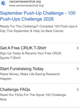 Cancer Research UK ad — Complete 100 push-ups daily in September, help beat cancer