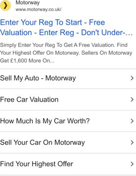 Motorway ad — Enter your reg for a free car valuation