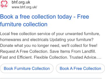 British Heart Foundation ad — Book a free collection of unwanted furniture today