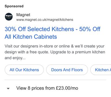 Magnet ad — 50% off all kitchen cabinets, free design quote