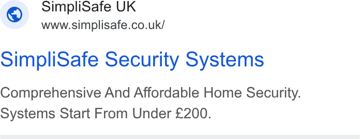 SimpliSafe ad — Comprehensive and affordable home security from under £200