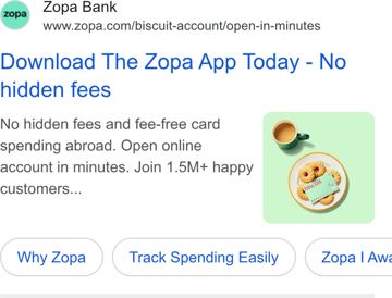 Zopa ad — No hidden fees, open account in minutes
