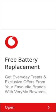 Vodafone ad — Free battery replacement plus everyday treats and exclusive offers