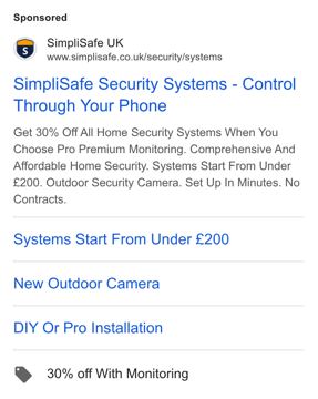 SimpliSafe ad — Get 30% off home security, control through your phone