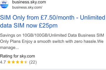 Sky ad — SIM Only from £7.50/month with unlimited data available
