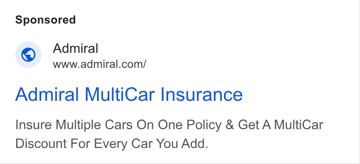 Admiral ad — Insure multiple cars on one policy, get discount per car