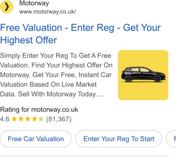 Motorway ad — Enter your reg to get your highest car offer free