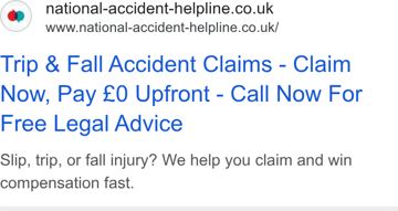 National Accident Helpline ad — Pay £0 upfront, get free legal advice for your claim