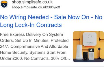 SimpliSafe ad — No wiring, no lock-in, 30% off home security