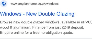 Anglian ad — New double glazing from £249 deposit, free quote
