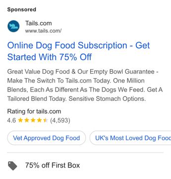 tails.com ad — Get started with 75% off your first box