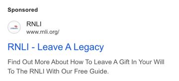 RNLI ad — Leave a gift in your will to the RNLI