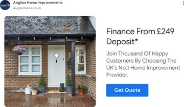 Anglian ad — Finance from £249 deposit, UK's No.1 home improvement provider