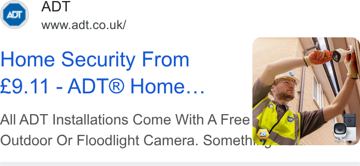 ADT ad — Home security from £9.11 with free camera included