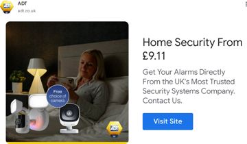 ADT ad — Home security from £9.11, free choice of camera