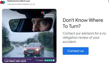 National Accident Helpline ad — Don't know where to turn? Free no-obligation accident review