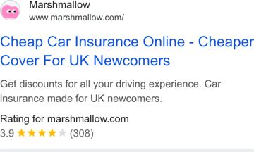 Marshmallow ad — Cheap car insurance made for UK newcomers