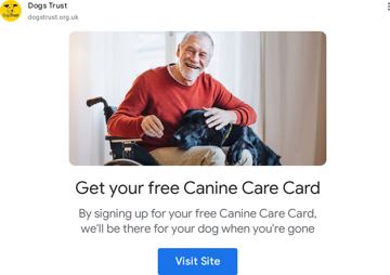 Dogs Trust ad — Get your free Canine Care Card for your dog