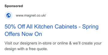 Magnet ad — 50% off all kitchen cabinets, spring offers now on