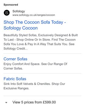 Sofology ad — Beautifully styled sofas exclusively designed and built to last