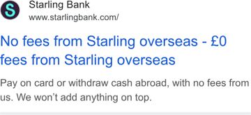 Starling Bank ad — No fees from Starling overseas — £0 fees abroad