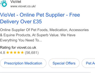 VioVet ad — Free delivery over £35 from online pet supplier
