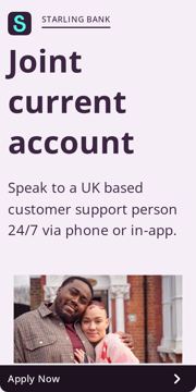 Starling Bank ad — Joint current account with 24/7 UK support