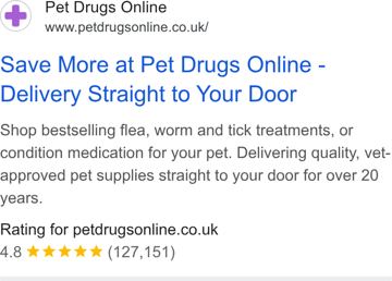 Pet Drugs Online ad — Save more on vet-approved pet supplies, delivered to door