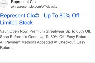 Represent ad — Premium streetwear up to 80% off, limited stock
