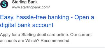 Starling Bank ad — Easy, hassle-free banking — open a digital bank account