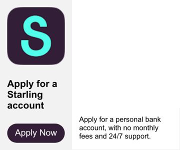 Starling Bank ad — Apply for a personal account with no monthly fees
