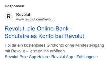 Revolut ad — Free current account, no minimum deposit, no Schufa check