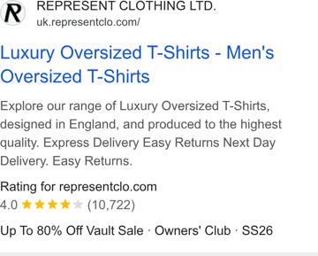 Represent ad — Luxury oversized T-shirts designed in England, up to 80% off