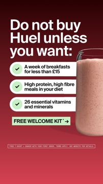 Huel ad — Complete nutrition for a week of breakfasts under £15