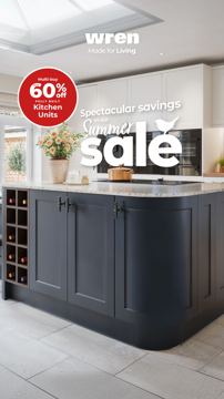 Wren Kitchens ad — 60% off fully built kitchen units in summer sale