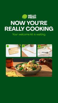 HelloFresh ad — Your welcome kit is waiting — now you're really cooking