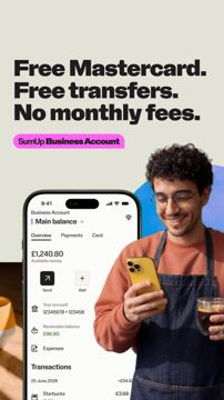 SumUp ad — Free Mastercard, free transfers, no monthly fees