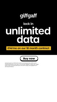 giffgaff ad — Lock in unlimited data for £14/mo on 18-month contract