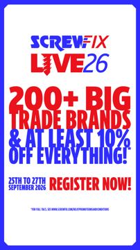 Screwfix ad — 200+ big trade brands and at least 10% off everything
